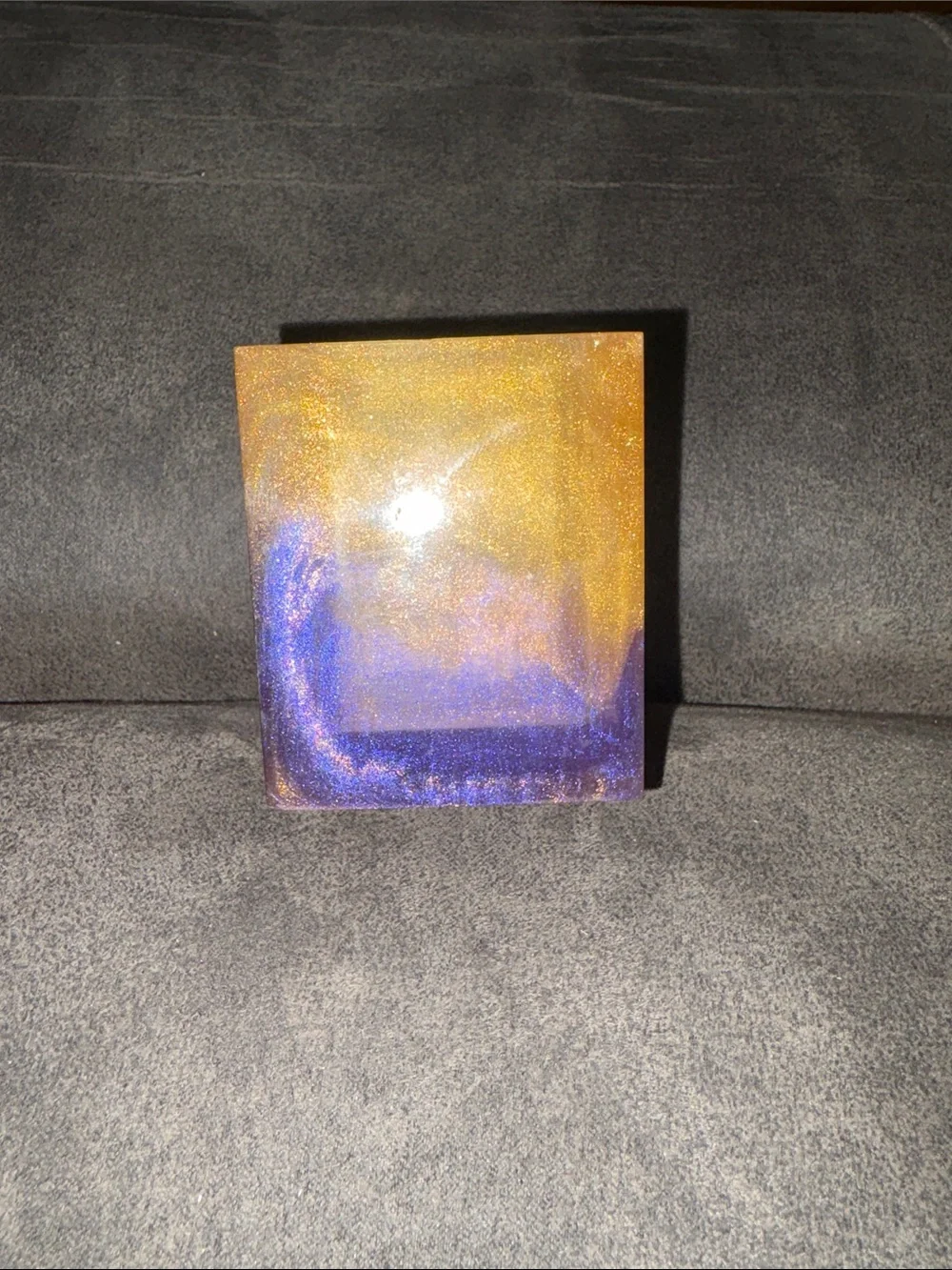 Handcrafted Purple and Gold Resin Square Trinket/Candle Holder